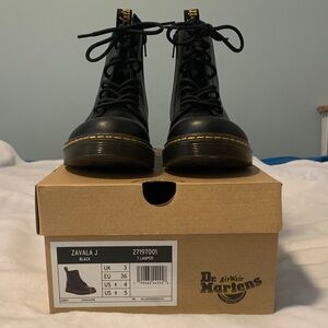 Dr. Martens Black Leather Lace-Up Boots with side zip - kids/women’s - like new!